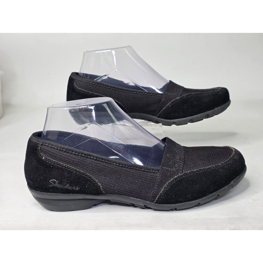 Skechers Relaxed Fit Women's Slip On Shoes Size 7 Black Mesh Suede Sneakers